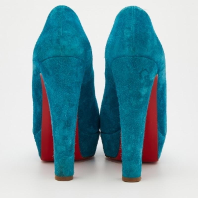 Christian Louboutin escarpins Bibi à plateforme en daim bleu, taille 39 en vente 1