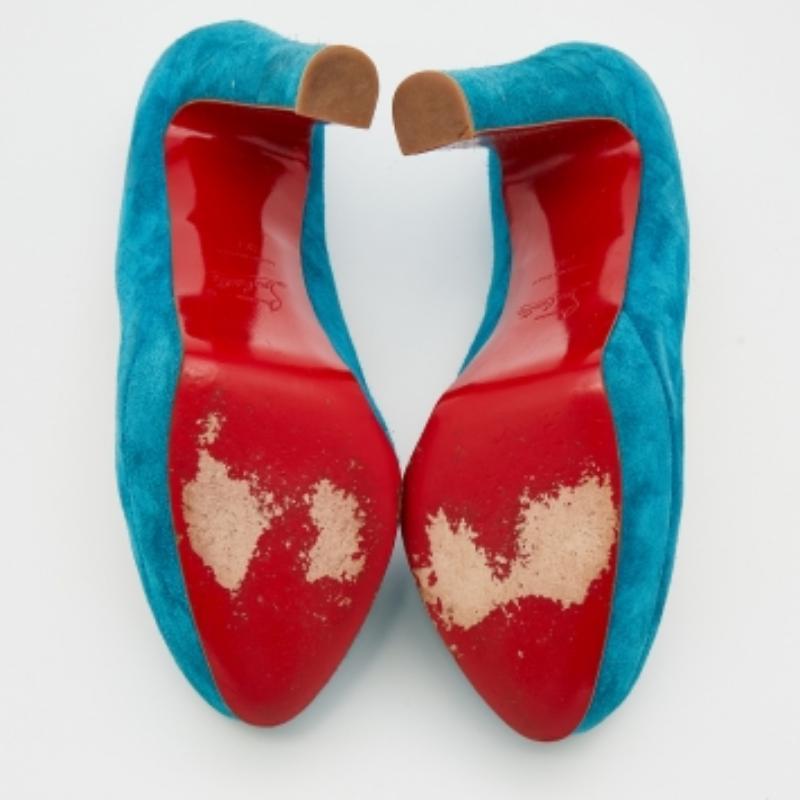 Christian Louboutin escarpins Bibi à plateforme en daim bleu, taille 39 en vente 2