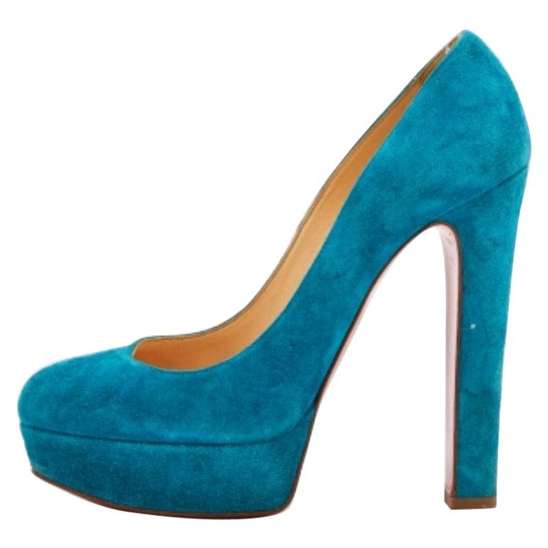 Christian Louboutin Blue Suede Bibi Platform Pumps Size 39