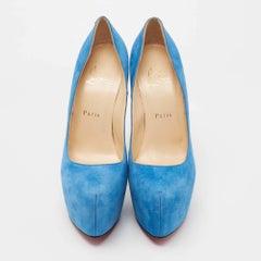 Christian Louboutin Blue Suede Daffodile Platform Pumps Size 39
