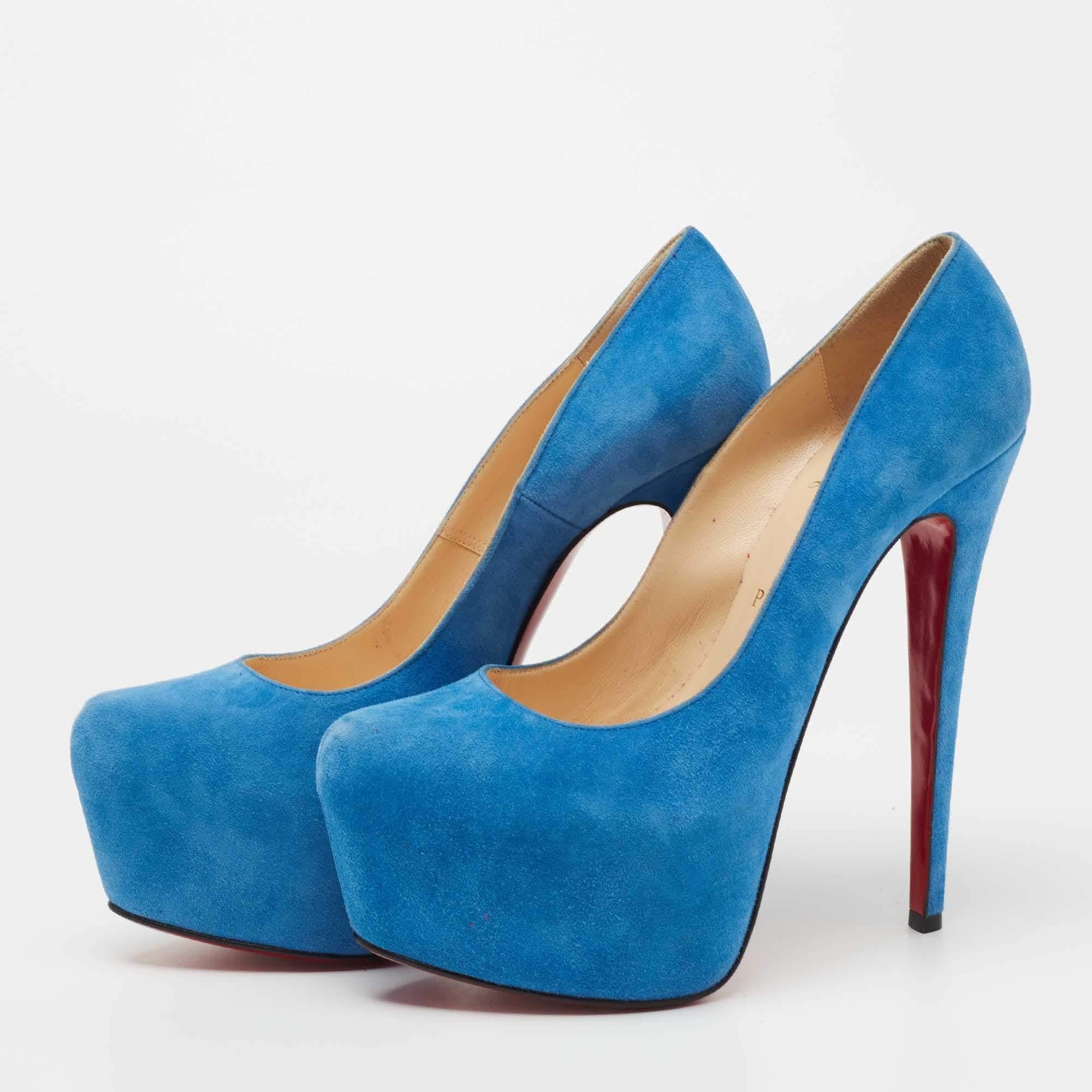 Christian Louboutin Blue Suede Daffodile Platform Pumps Size 39 1