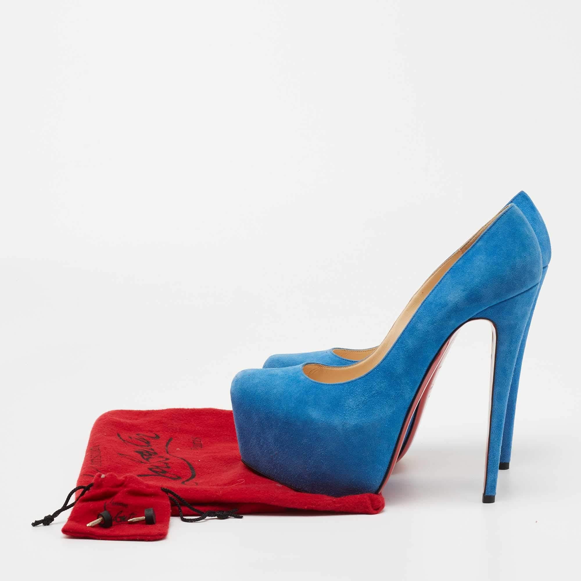 Christian Louboutin Blue Suede Daffodile Platform Pumps Size 39 4