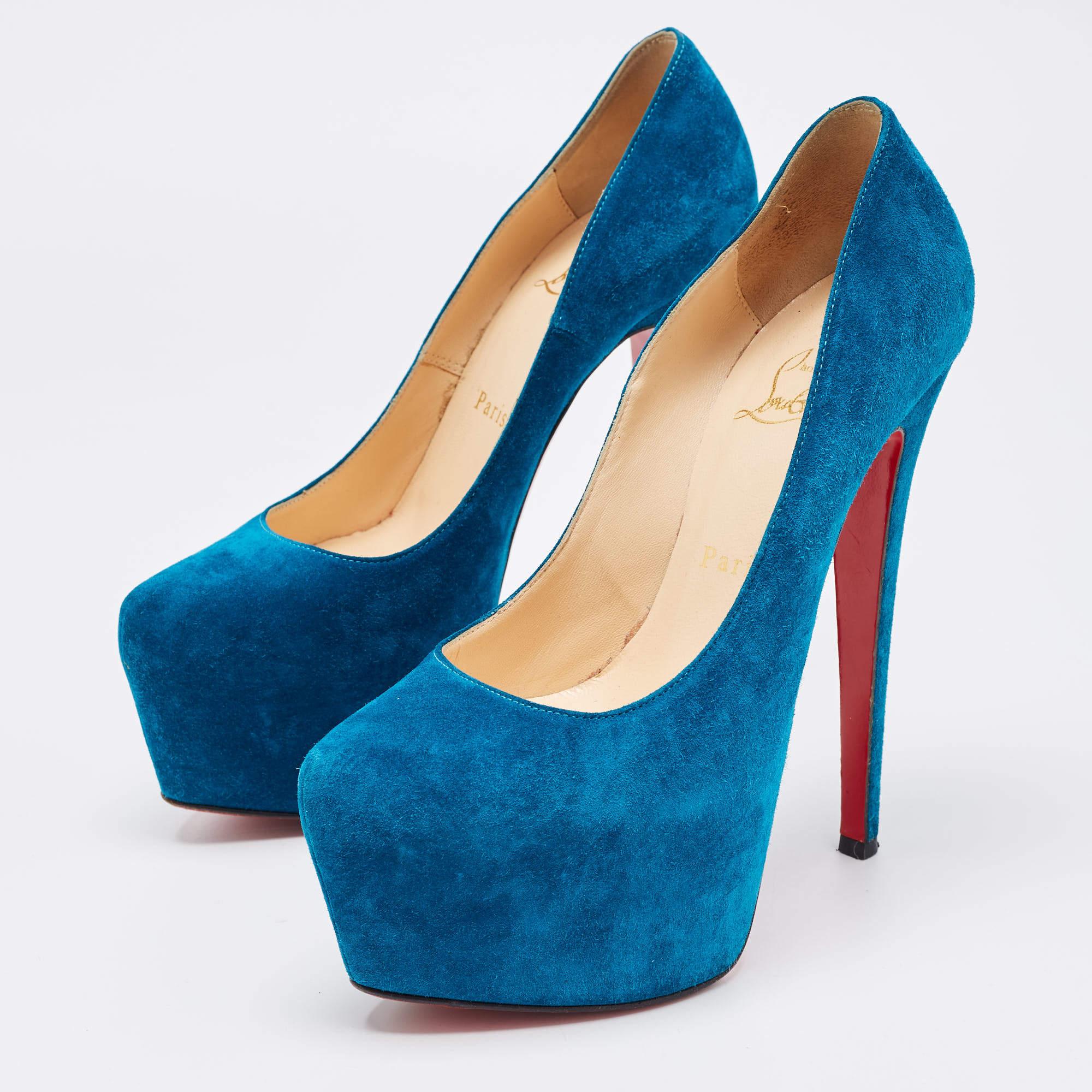 Christian Louboutin Blue Suede Daffodile Pumps Size 37 For Sale 1