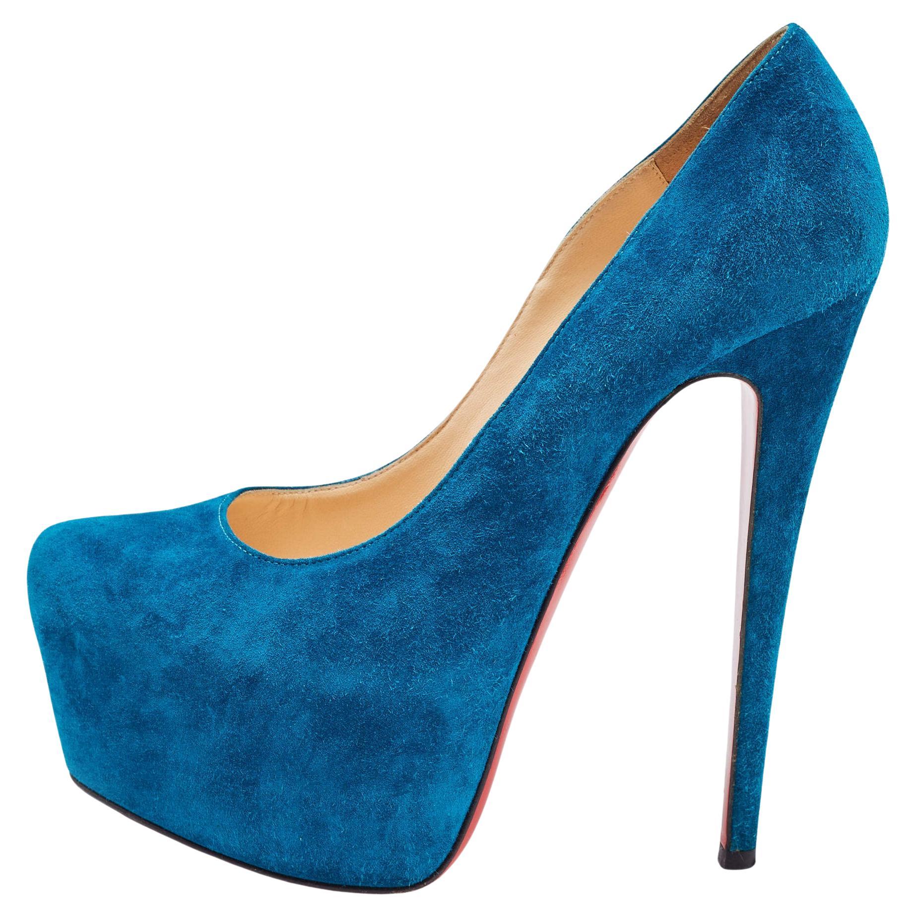Christian Louboutin Blue Suede Daffodile Pumps Size 37 For Sale
