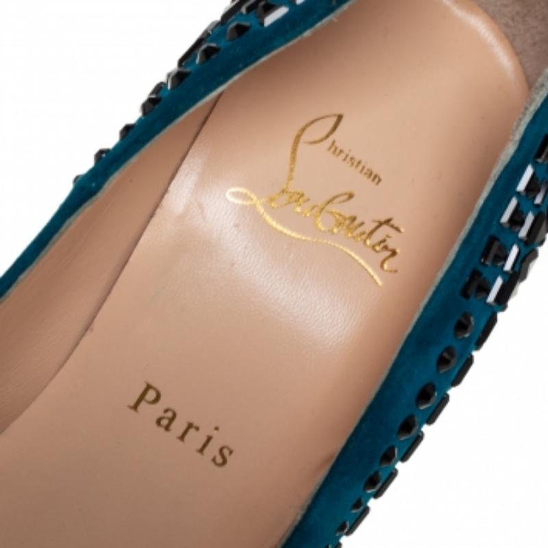 Christian Louboutin Blue Suede Decorapump Embellished Platform  Pumps Size 39 For Sale 2