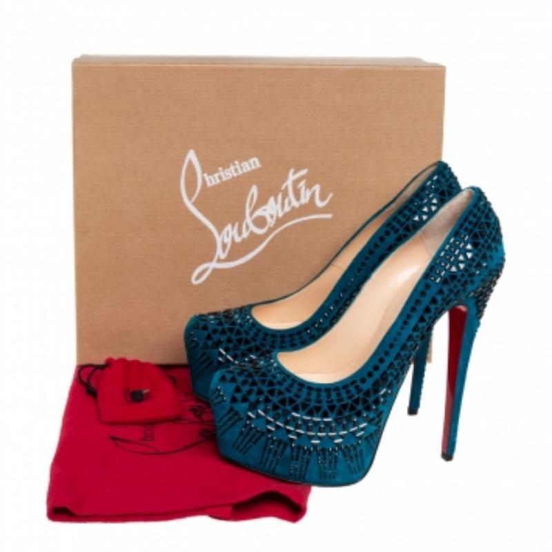Christian Louboutin Blue Suede Decorapump Embellished Platform  Pumps Size 39 For Sale 3