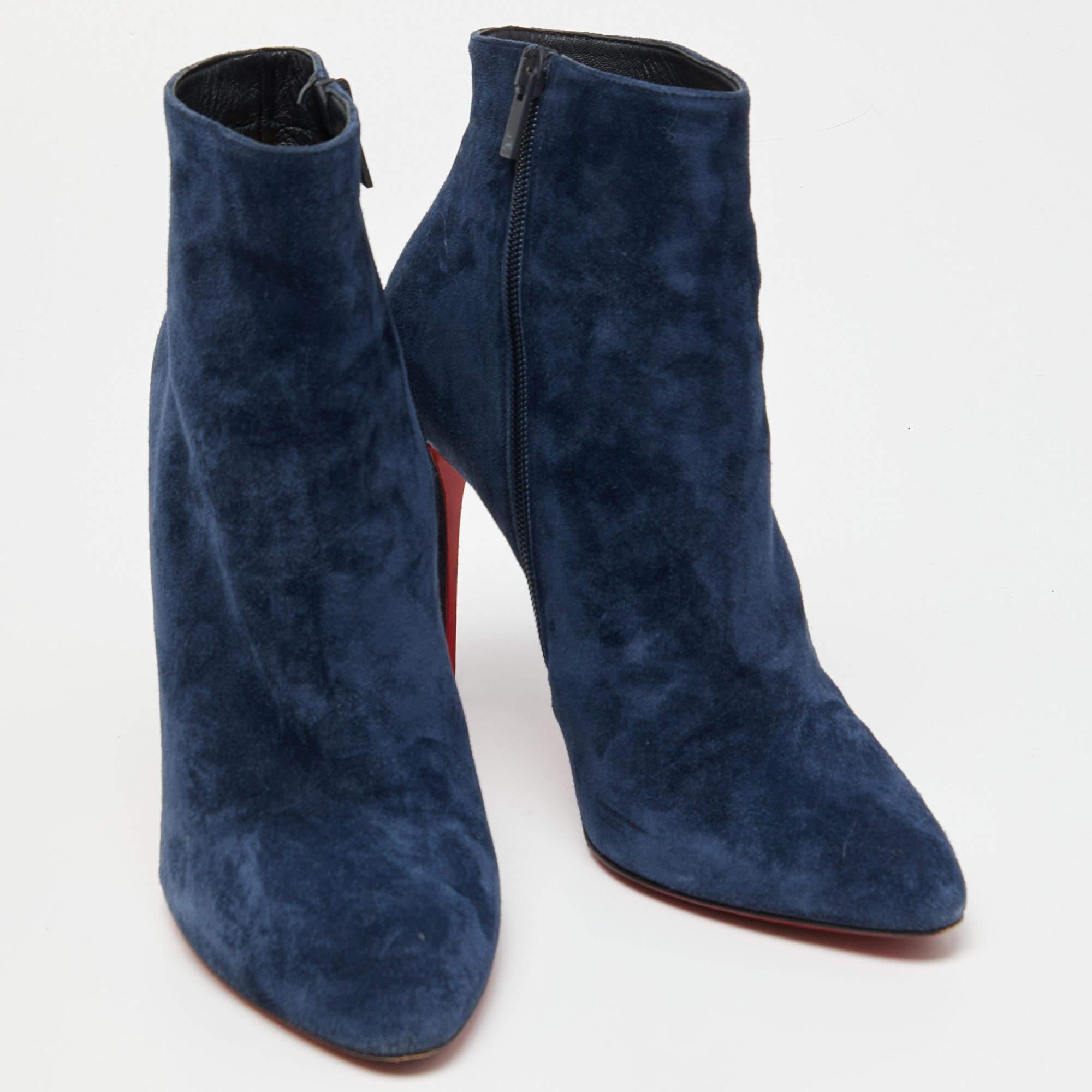 Women's Christian Louboutin Blue Suede Eloise 85 Boots Size 40.5