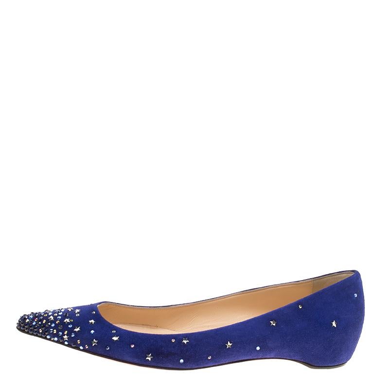 Christian Louboutin Blue Suede Gravitanita Crystal Embellished Pointed Toe Flats 1