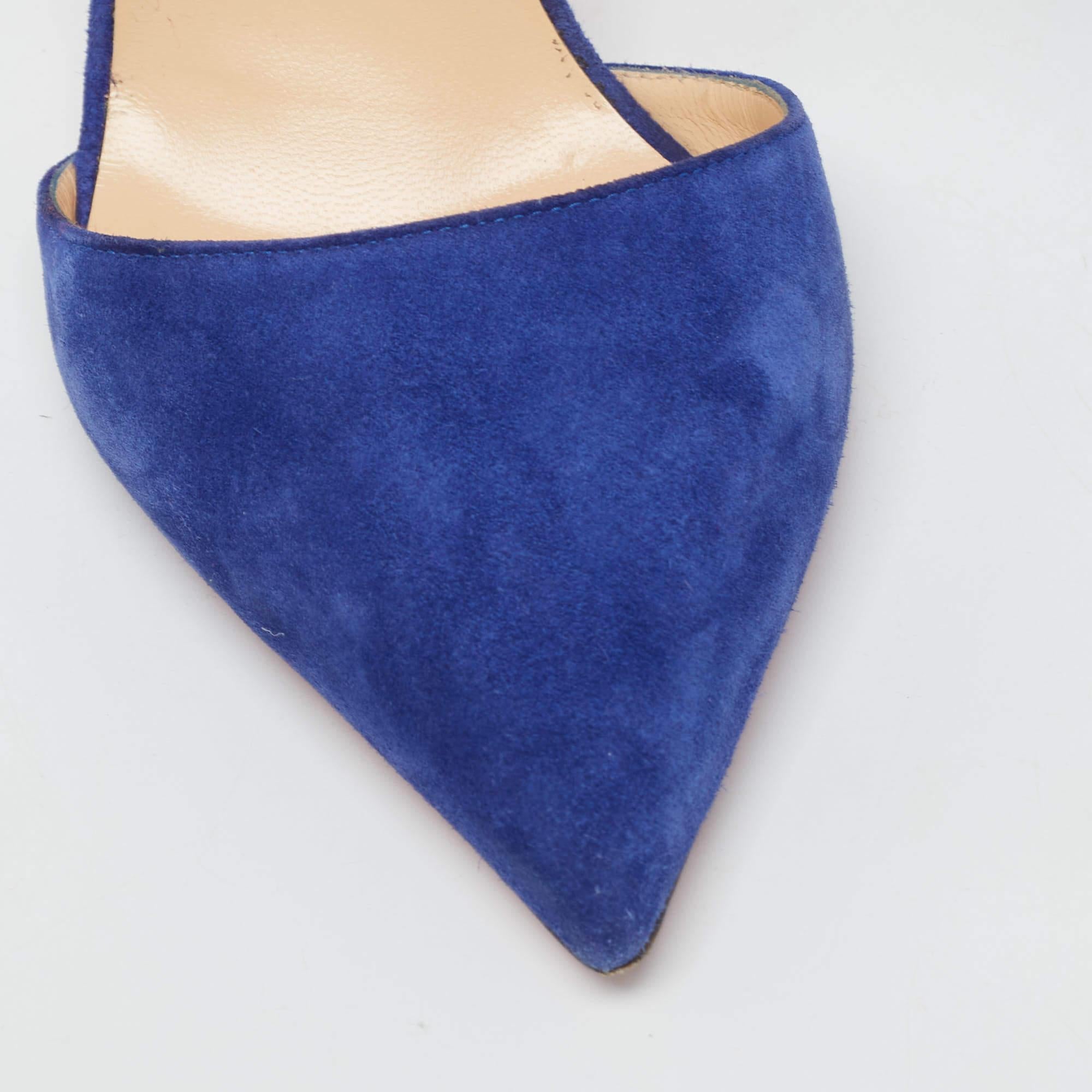 Christian Louboutin Blue Suede Harler Ankle Strap Pumps Size 37.5 For Sale 4