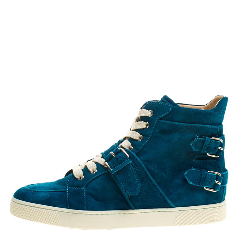 Christian Louboutin Blue Suede High Top Sneakers Size 45 2