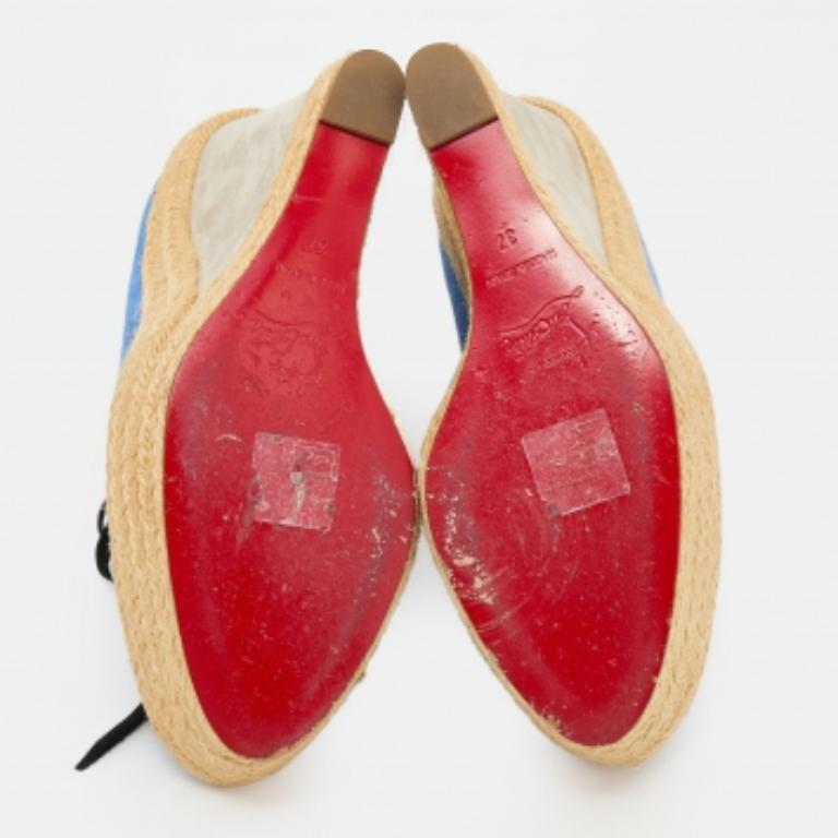 Christian Louboutin Blue Suede Lace Up Espadrille Platform Wedge Sandals Size 37 For Sale 3