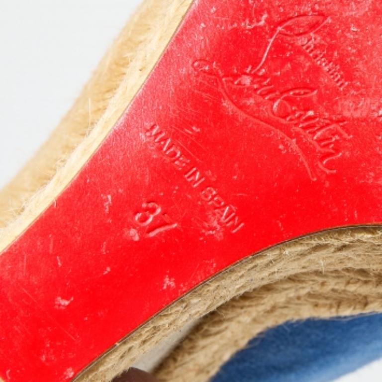 Christian Louboutin Blue Suede Lace Up Espadrille Platform Wedge Sandals Size 37 For Sale 4