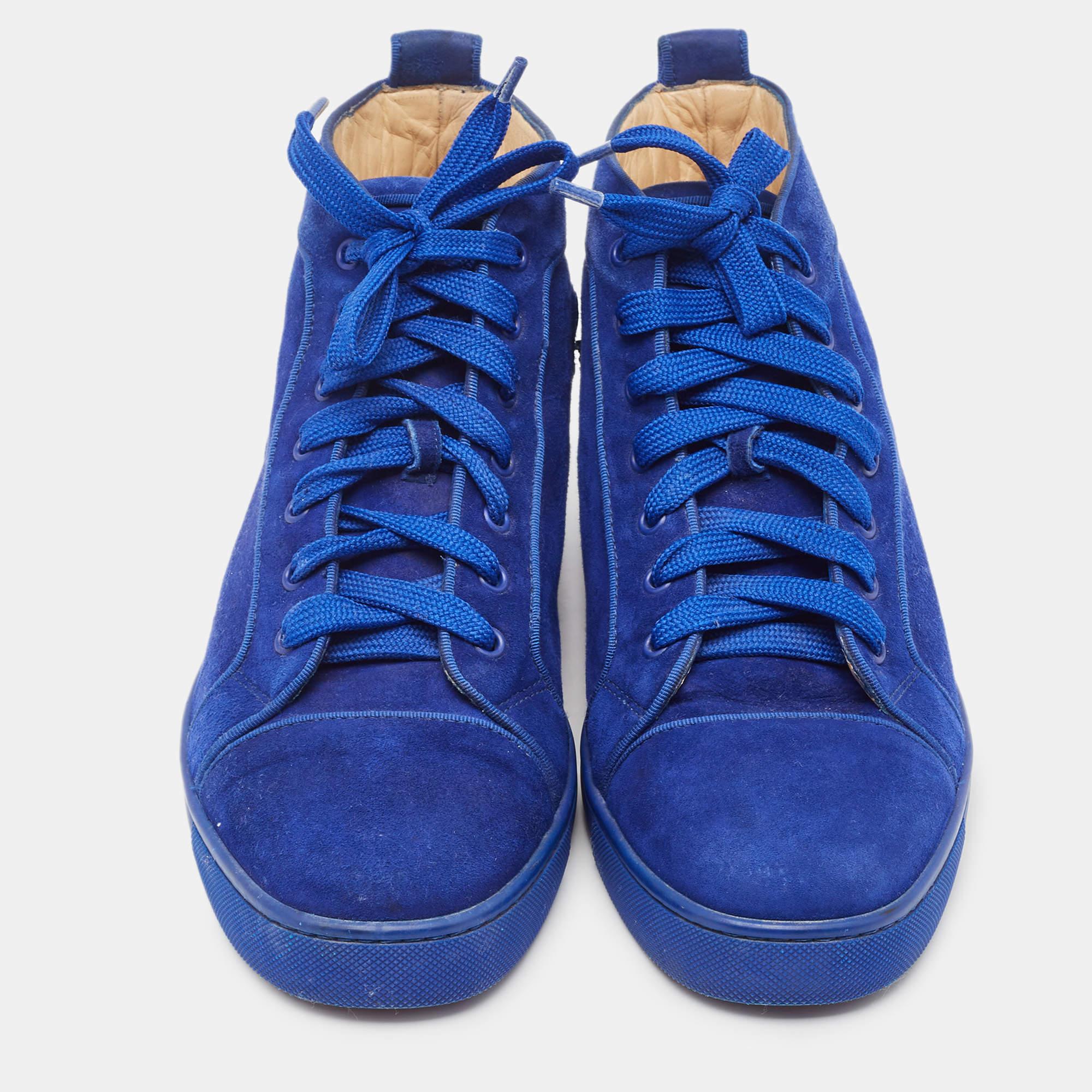 Christian Louboutin Blue Suede Leather High Top Sneakers Size 42 In Good Condition In Dubai, Al Qouz 2