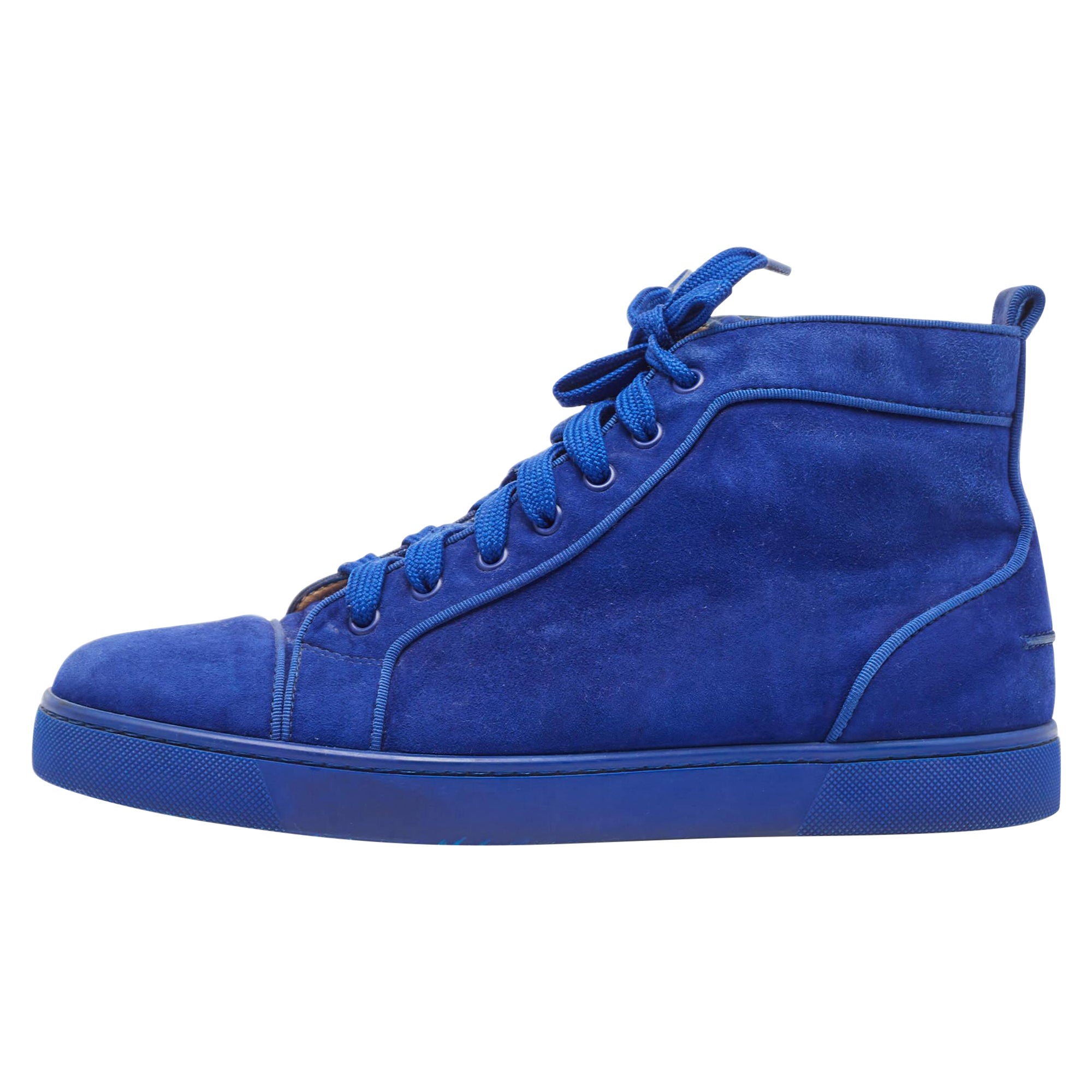 Christian Louboutin Blue Suede Leather High Top Sneakers Size 42