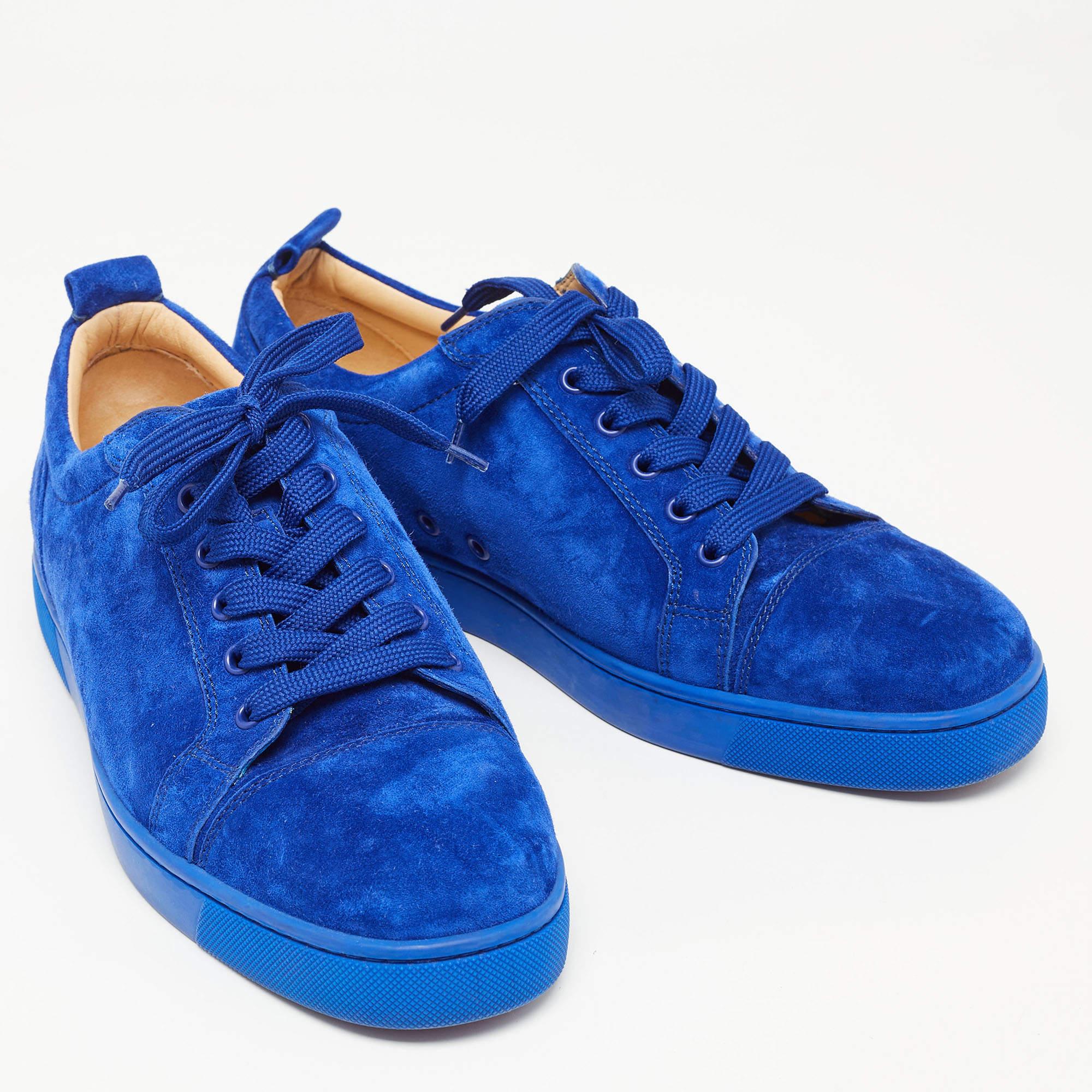 Women's Christian Louboutin Blue Suede Leather Low Top Sneakers Size 42.5 For Sale