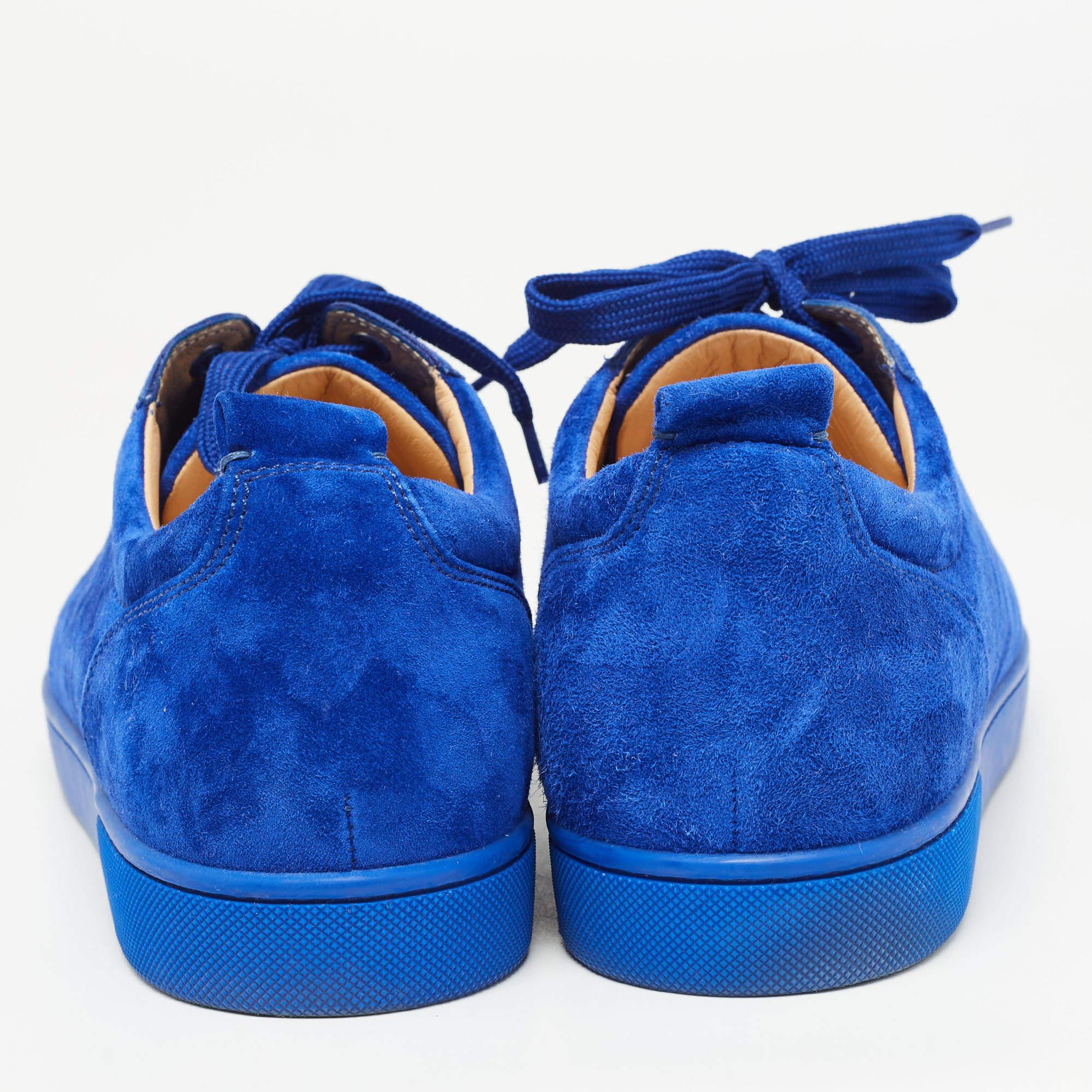 Christian Louboutin Blue Suede Leather Low Top Sneakers Size 42.5 For Sale 2