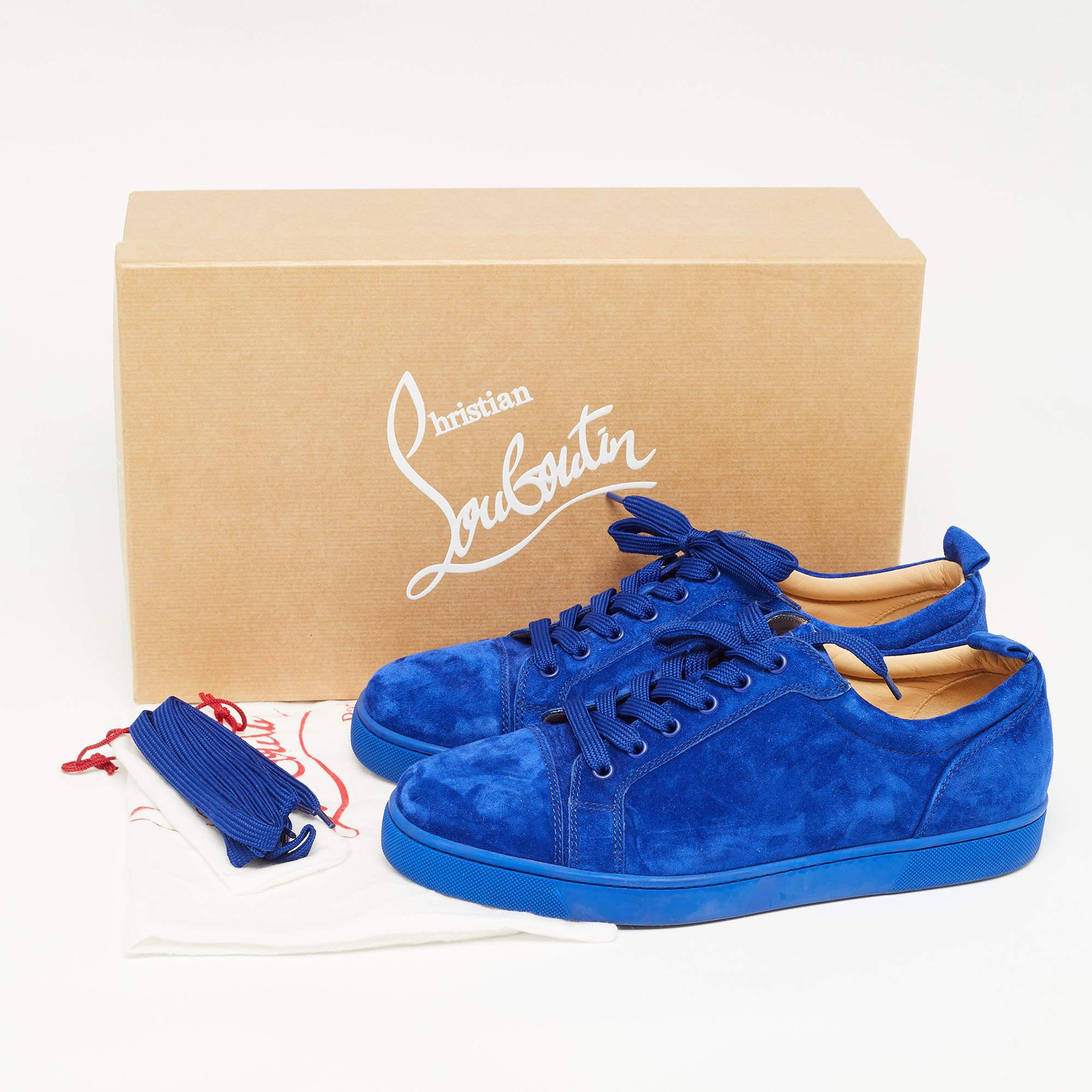 Christian Louboutin Blue Suede Leather Low Top Sneakers Size 42.5 For Sale 5