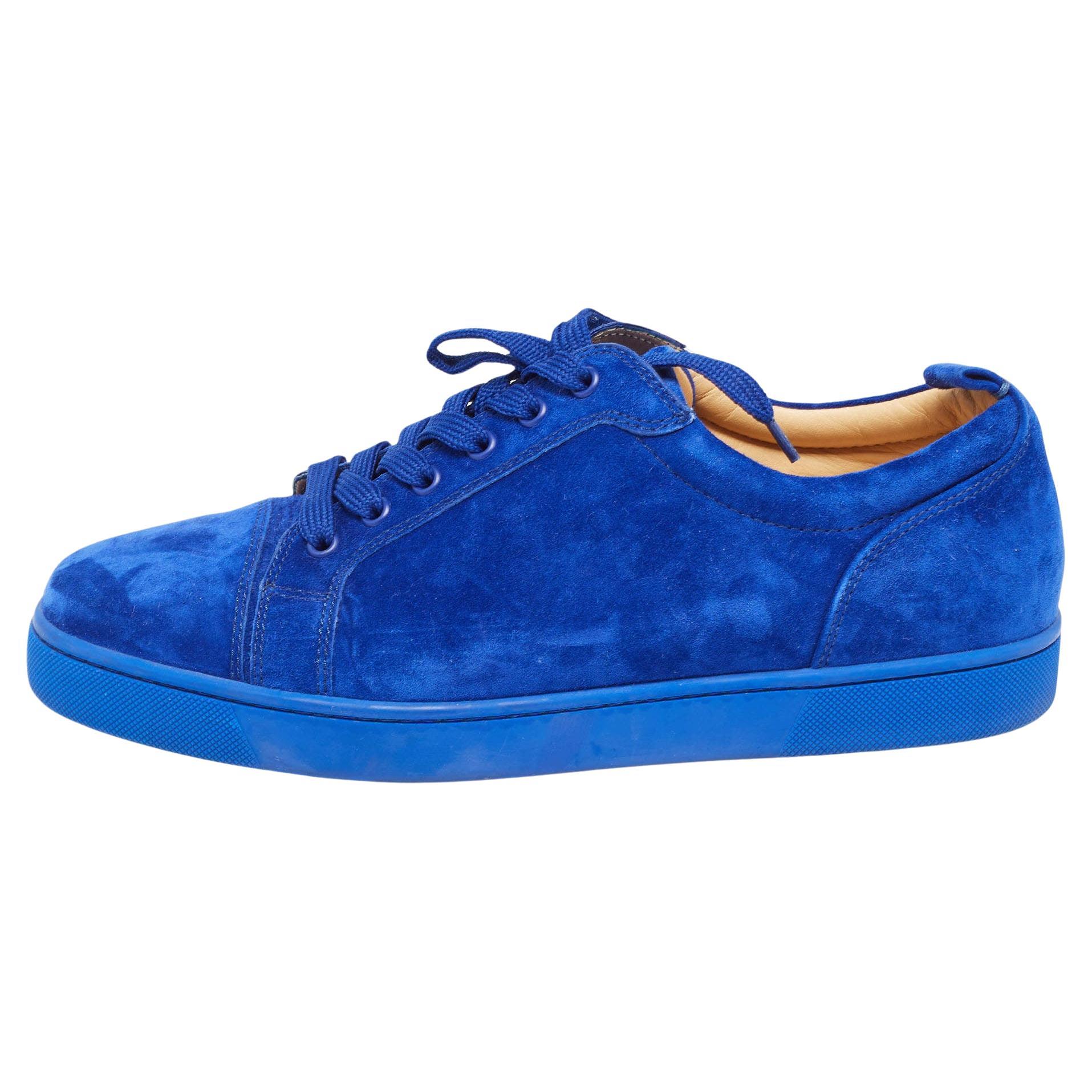 Christian Louboutin Blue Suede Leather Low Top Sneakers Size 42.5 For Sale