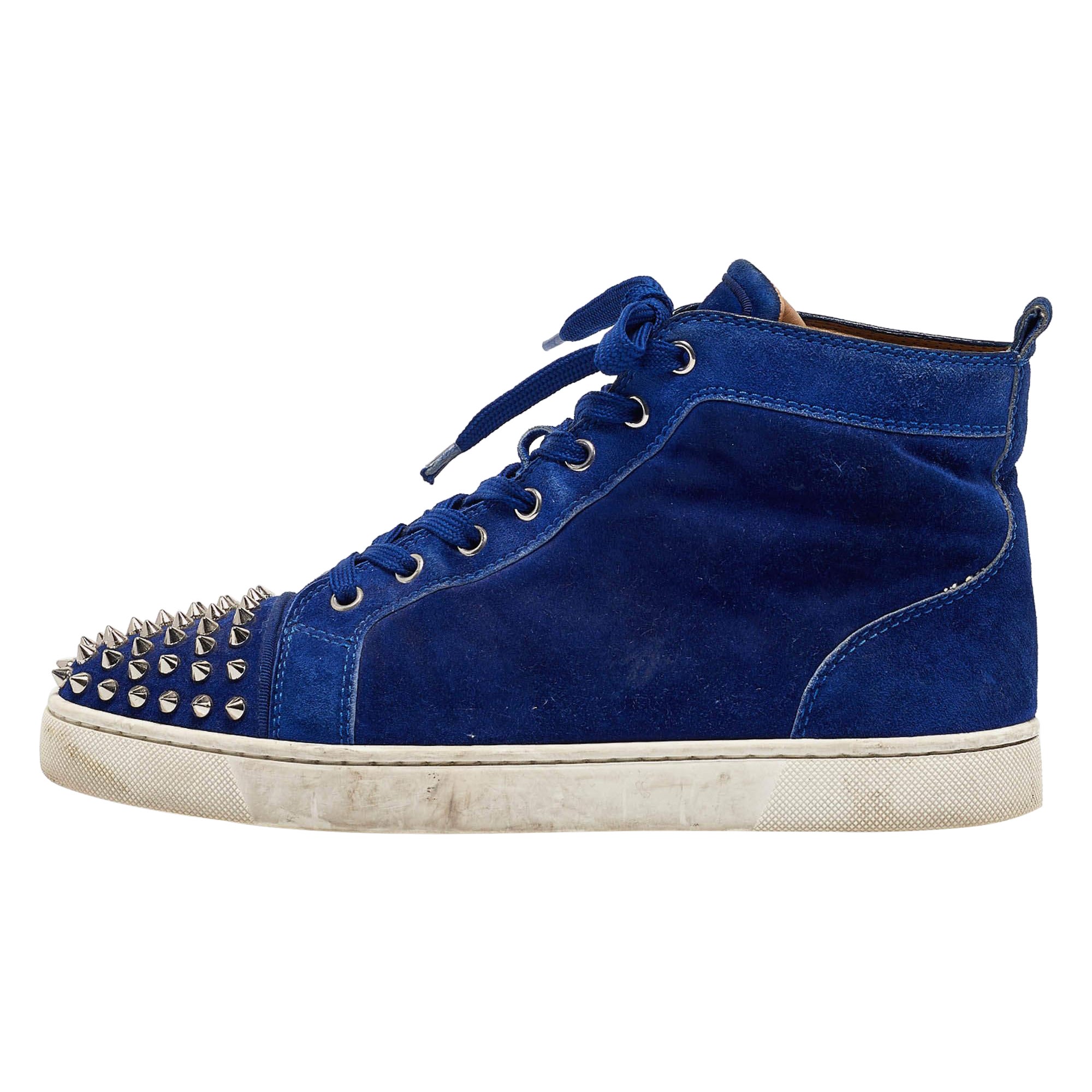 Christian Louboutin Blue Suede Lou Spikes Sneakers Size 41
