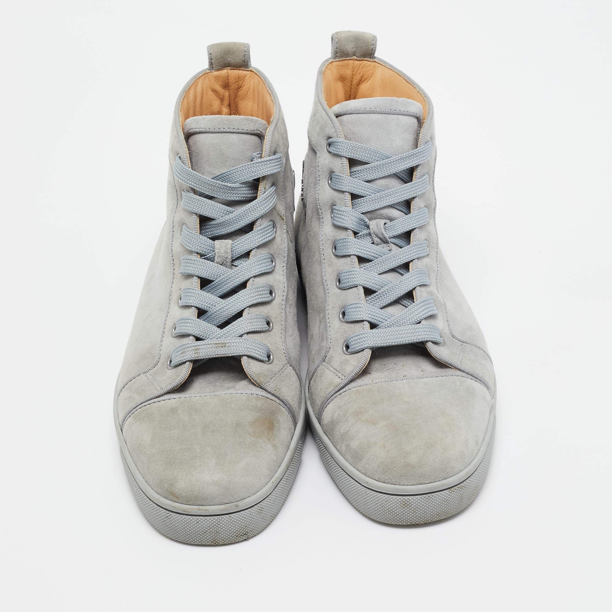 Gray Christian Louboutin Blue Suede Louis High Top Sneakers Size 42