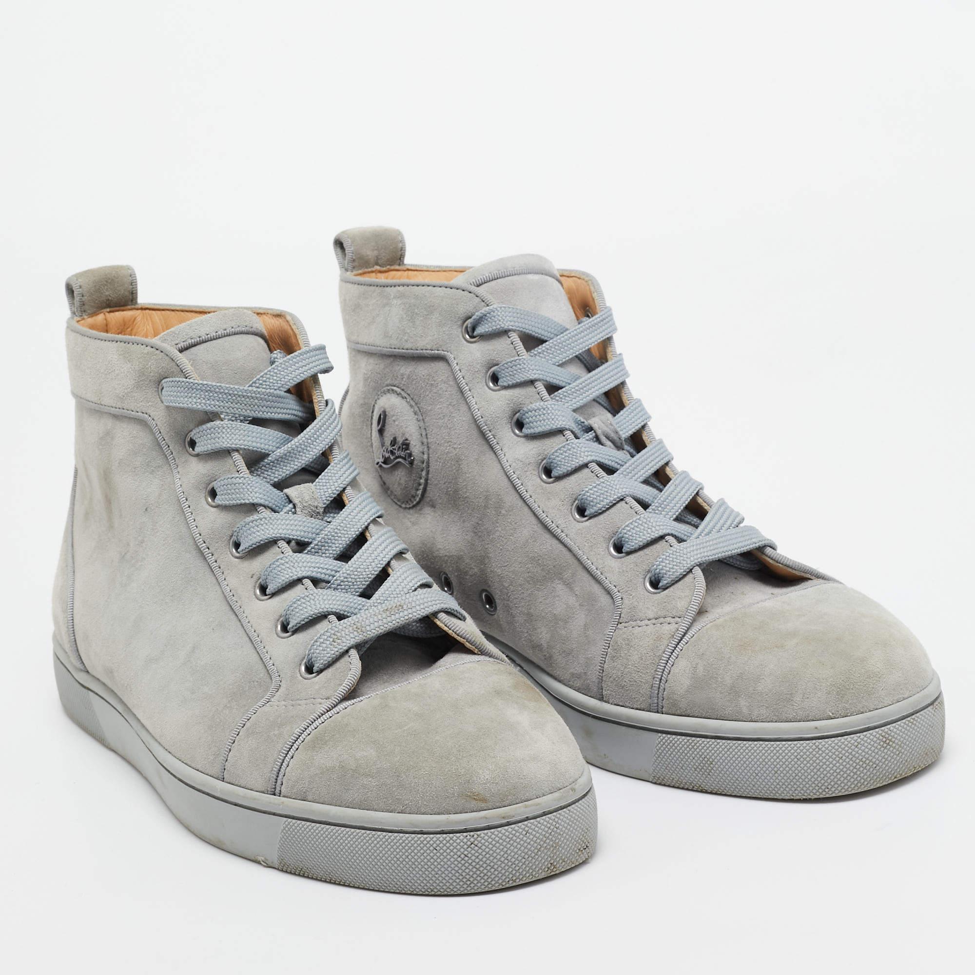 Christian Louboutin Blue Suede Louis High Top Sneakers Size 42 In Good Condition In Dubai, Al Qouz 2