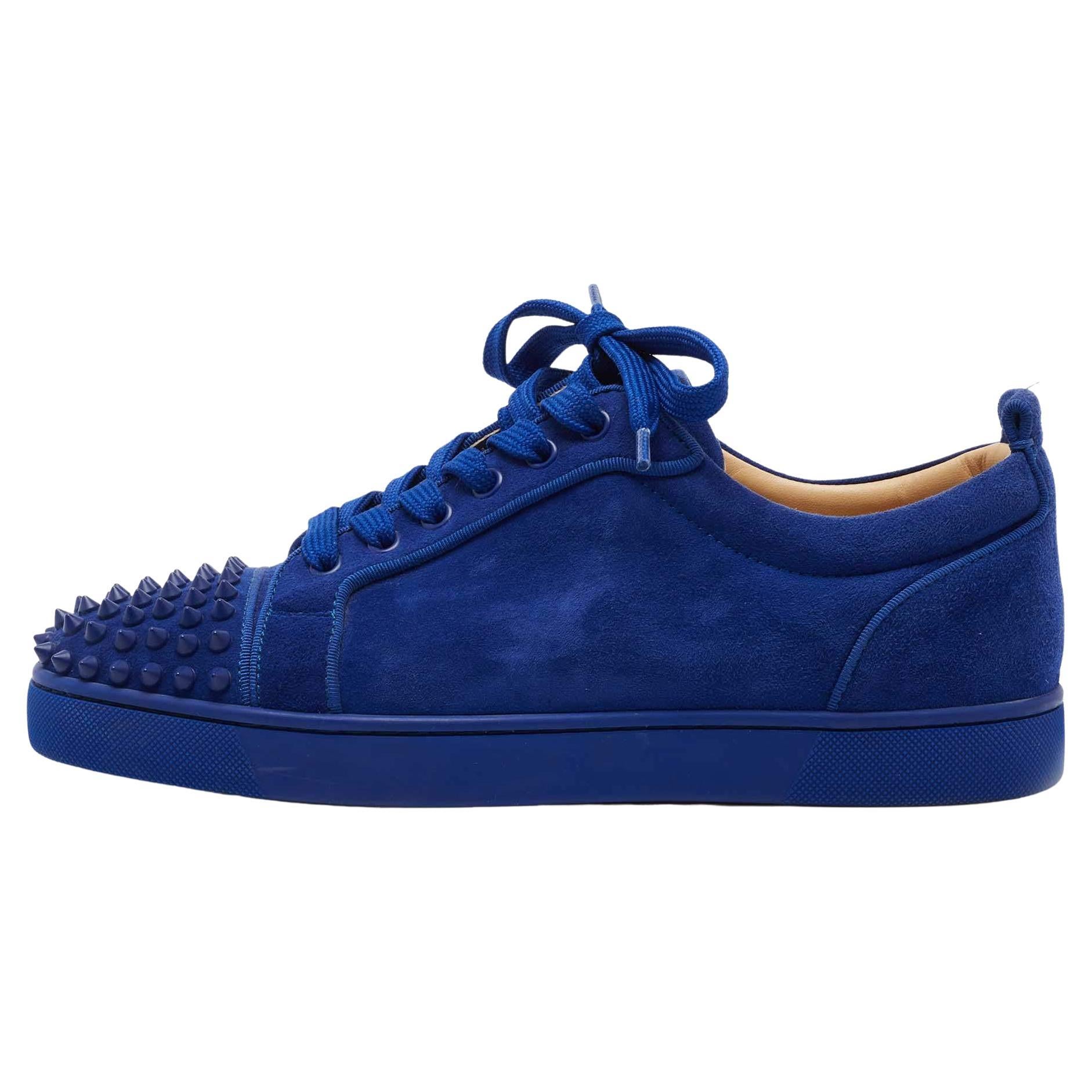 Christian Louboutin Blue Suede Louis Junior Spike Low Top Sneakers Size  40.5 For Sale at 1stDibs