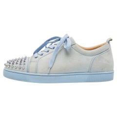 Christian Louboutin Blue Suede Louis Junior Spikes Low Top Sneakers Size 42.5