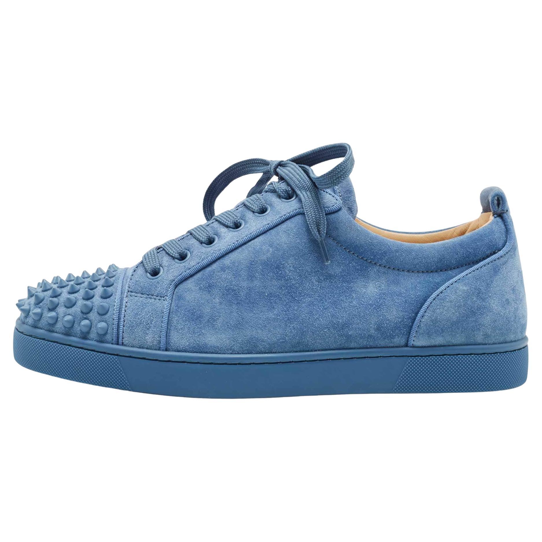 Christian Louboutin Blue Suede Louis Junior Spikes Sneakers Size 40.5