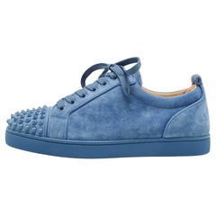 Christian Louboutin Blue Suede Louis Junior Spikes Sneakers Size 40.5