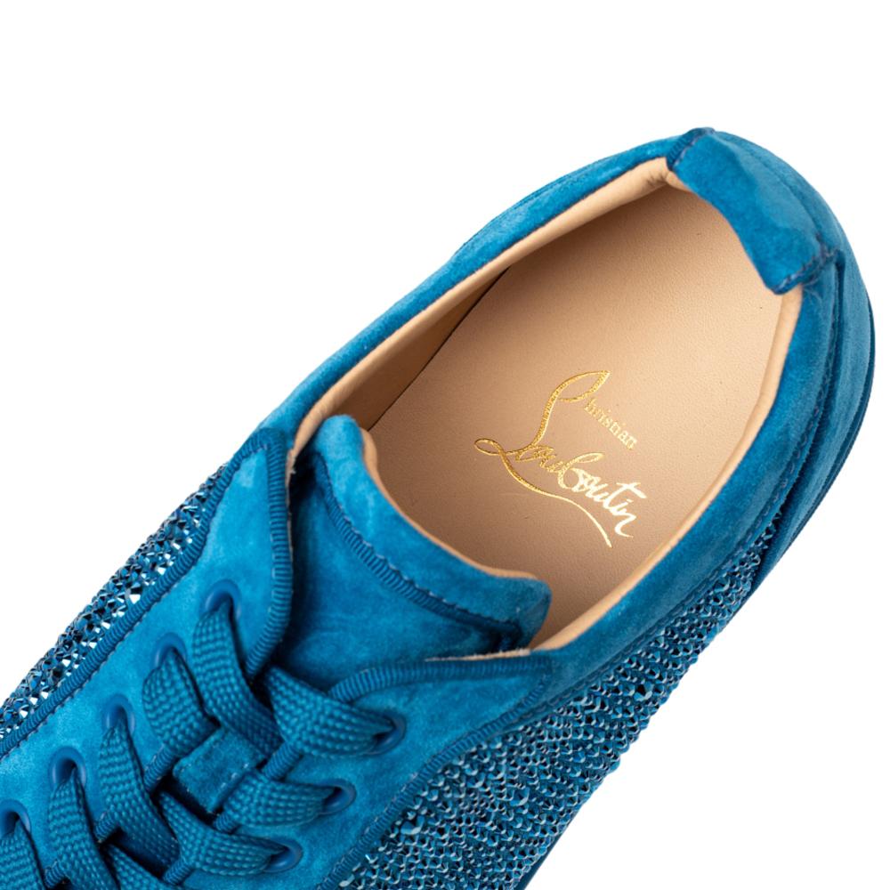 Christian Louboutin Blue Suede Louis Junior Strass Low Top Sneakers Size 40 In New Condition In Dubai, Al Qouz 2