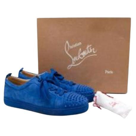 Christian Louboutin Blue Suede Louis Junior Studded Low Top Trainers For Sale