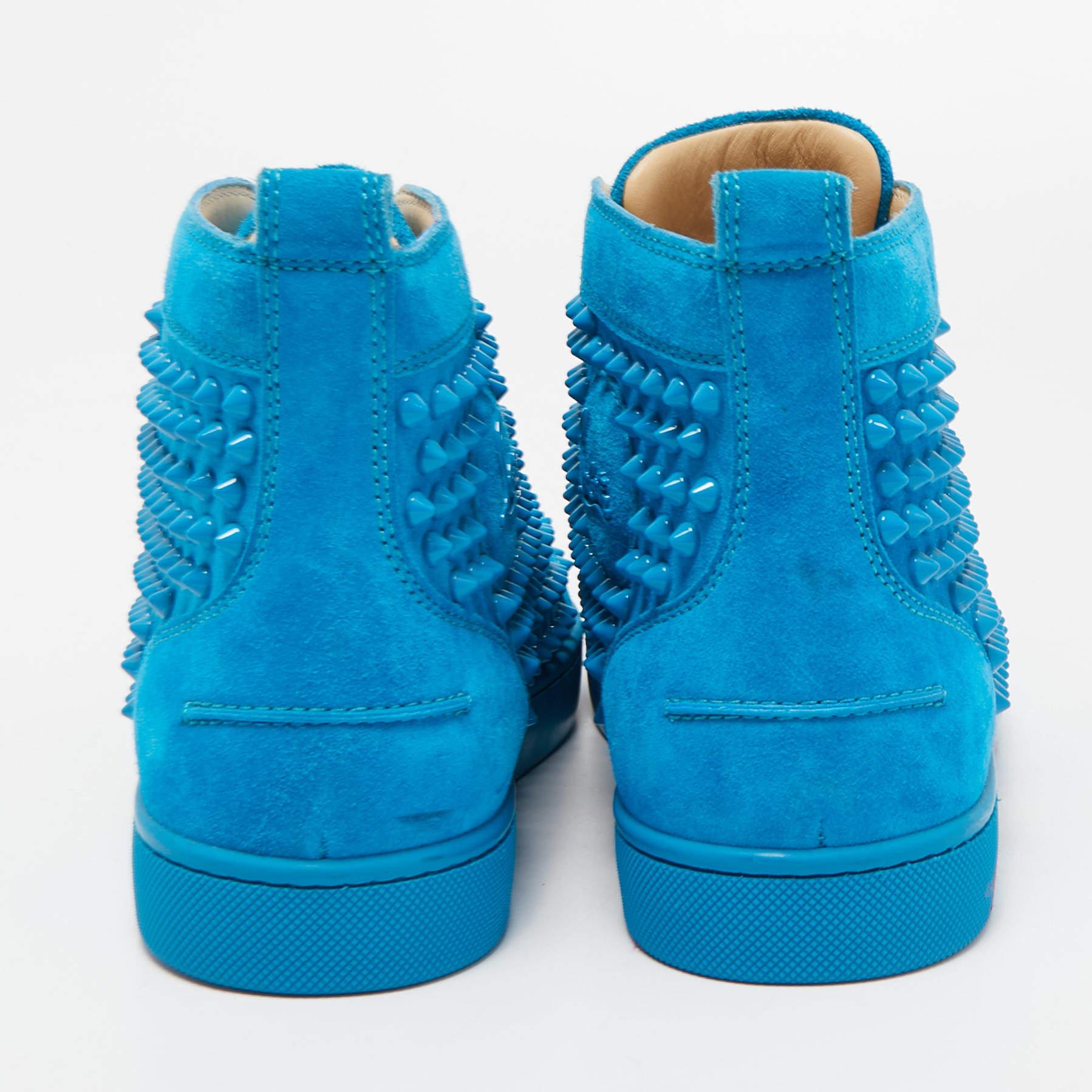 Christian Louboutin Blue Suede Louis Spike High Top Sneakers Size 39.5 2