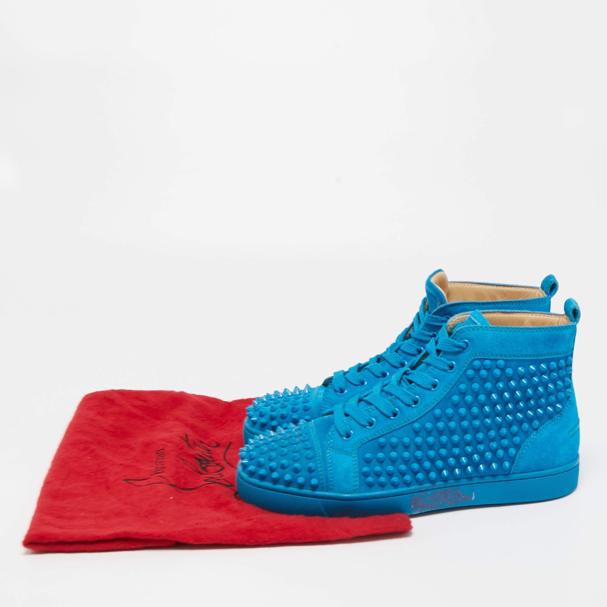 Christian Louboutin Blue Suede Louis Spike High Top Sneakers Size 39.5 4