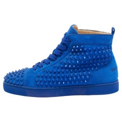 Christian Louboutin Blaue Wildleder Louis Spikes High Top Turnschuhe Größe 40,5