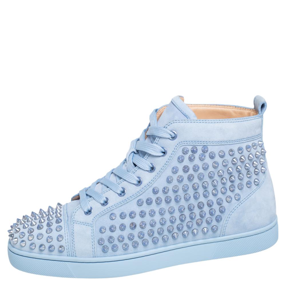 Christian Louboutin Blue Suede Louis Spikes High Top Sneakers Size 41