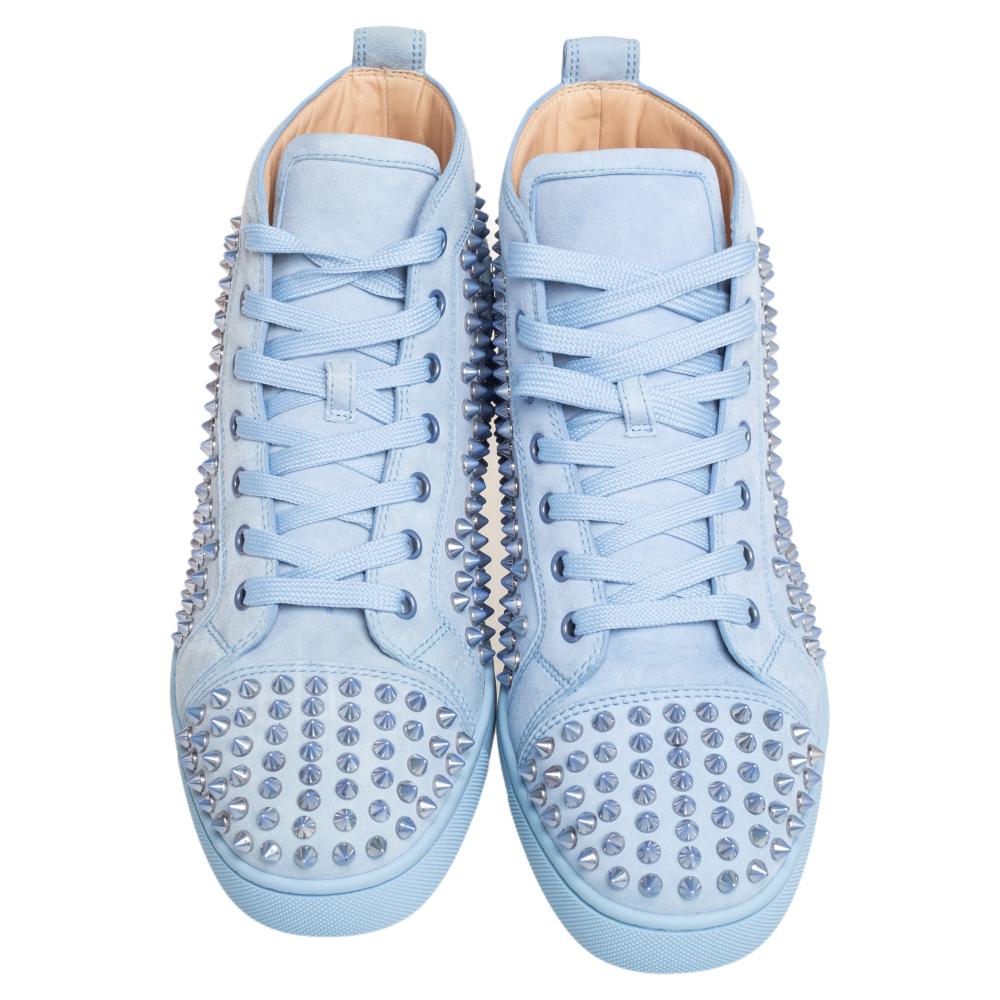 Christian Louboutin Blau Wildleder Louis Spikes High Top Turnschuhe Größe 41 im Zustand „Hervorragend“ in Dubai, Al Qouz 2