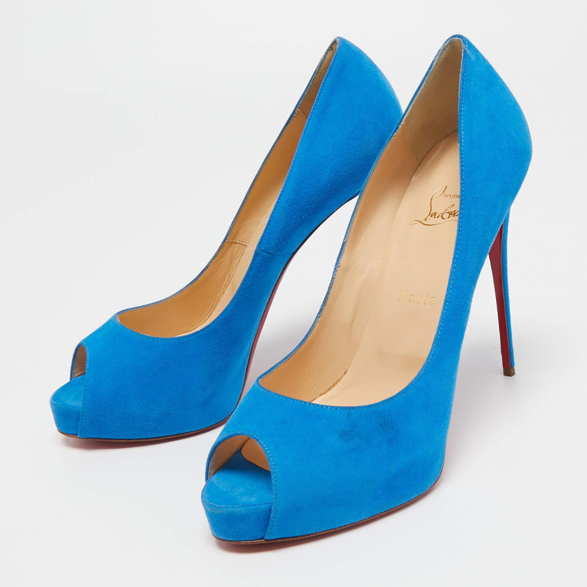Women's Christian Louboutin Blue Suede New Very Prive Pumps Size 40.5