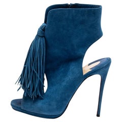 Used Christian Louboutin Blue Suede Otoka Ankle Booties Size 38