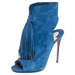 Used Christian Louboutin Blue Suede Otoka Ankle Boots Size 40.5