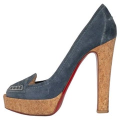Christian Louboutin Blue Suede Peep-Toe Pumps - Size 39