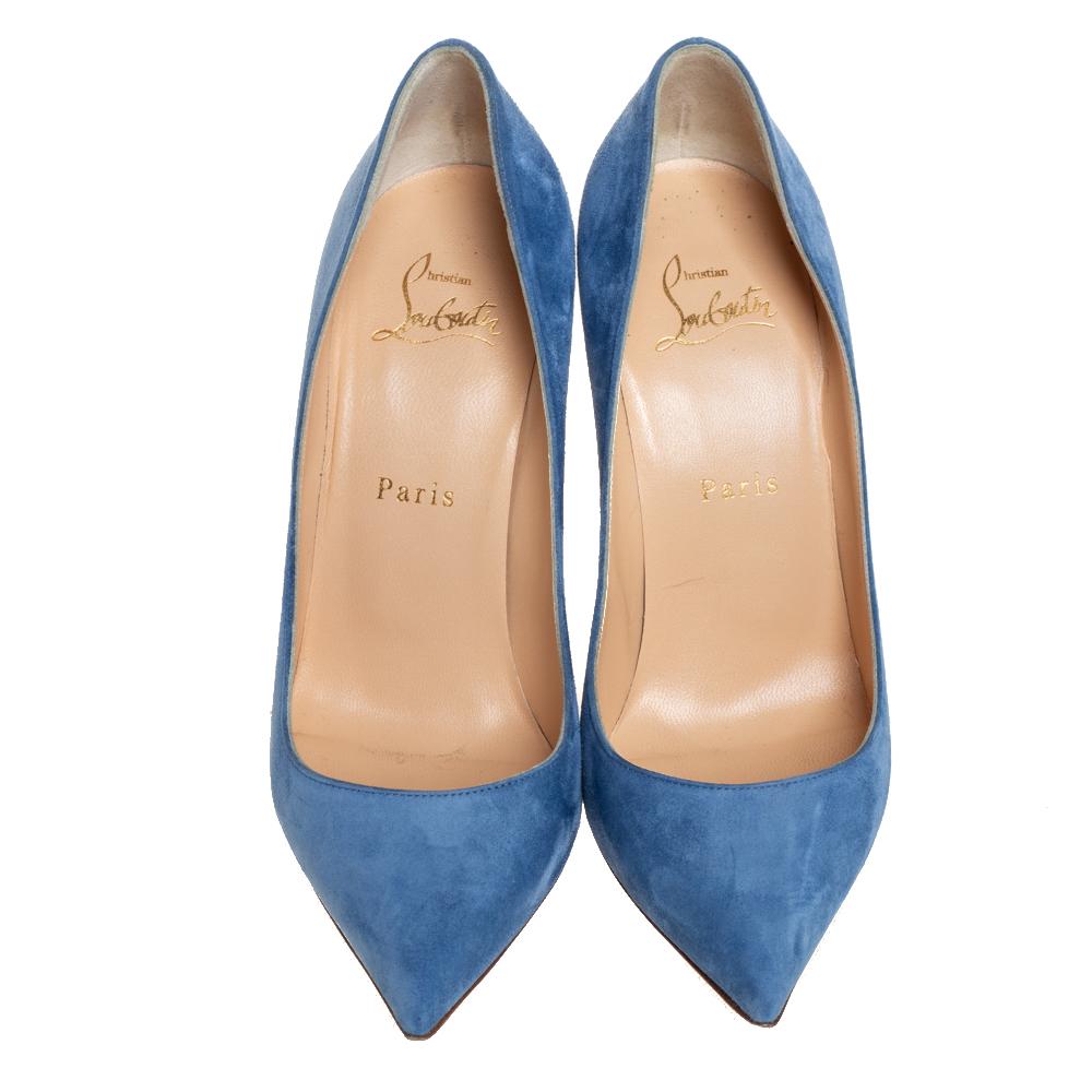 Add a special addition to your shoe collection with these Christian Louboutin pumps. Crafted from suede, these blue Pigalle Follies pumps carry a mesmerizing shape with pointed toes and 10.5 cm heels.

Includes: Original Dustbag, Original Box, Extra