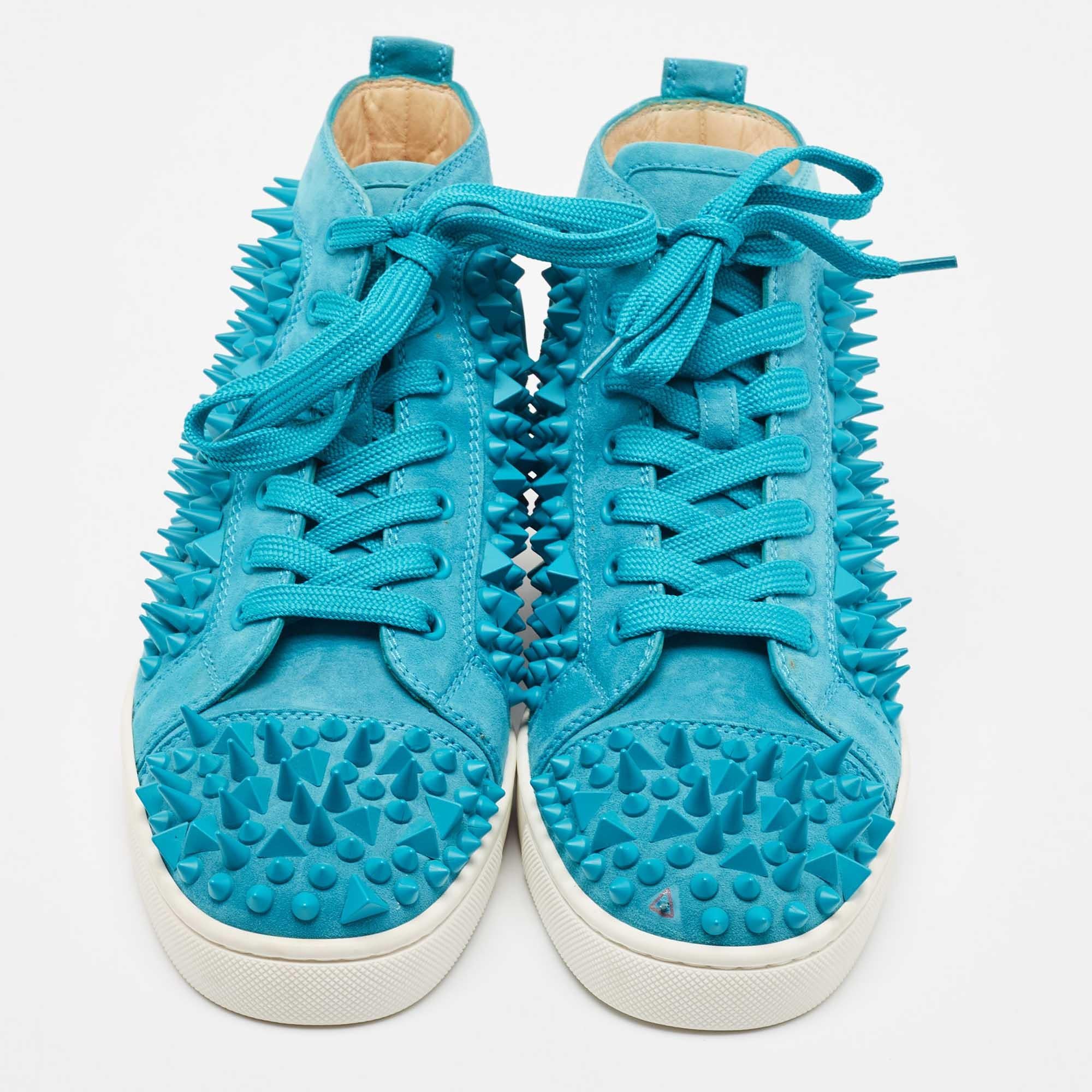 Christian Louboutin Blue Suede Pik Pik Louis High Top Sneakers Size 40 In Good Condition In Dubai, Al Qouz 2