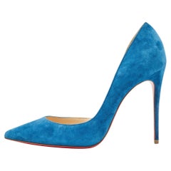 Christian Louboutin Blue Suede Pointed Toe Dorsay Pumps Size 36