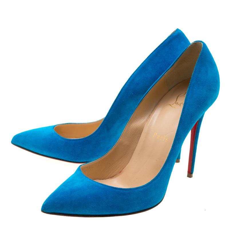 Women's Christian Louboutin Blue Suede Pointed Toe Pumps Size 39