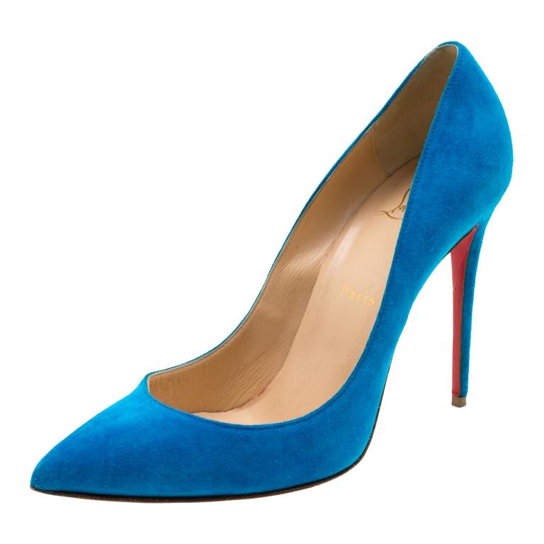 Christian Louboutin Blue Suede Pointed Toe Pumps Size 39 For Sale at ...
