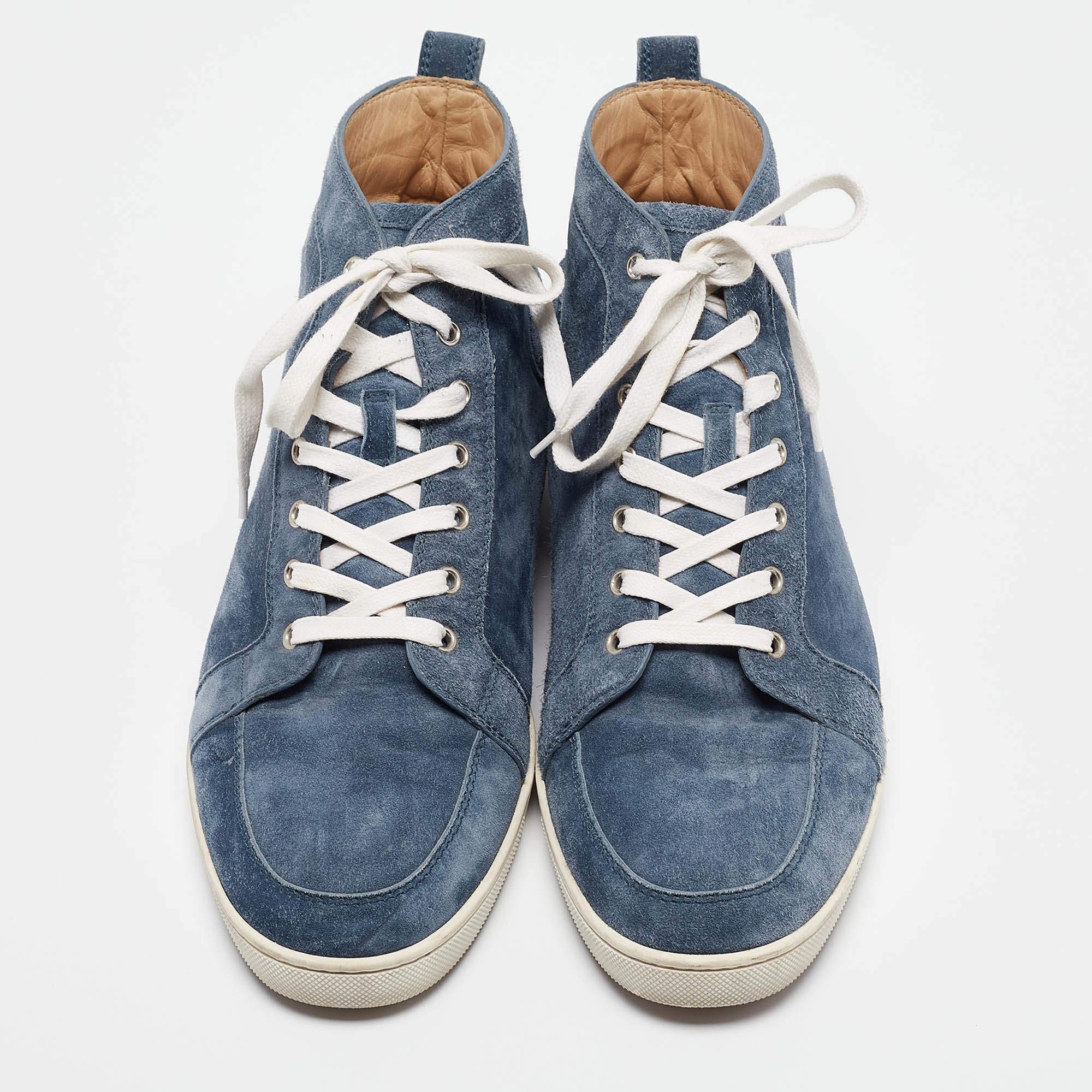 Black Christian Louboutin Blue Suede Rantus Orlato High Top Sneakers Size 45