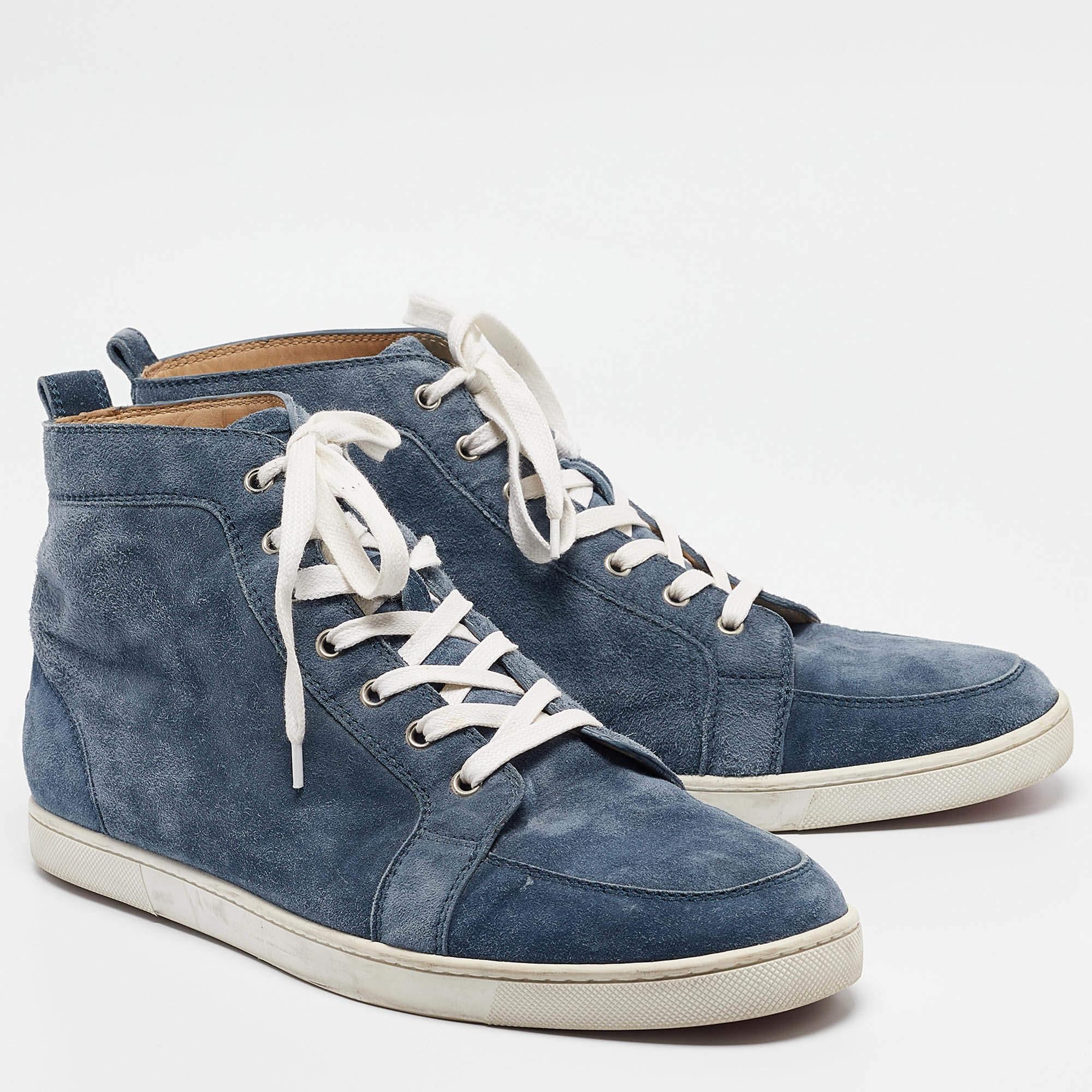 Christian Louboutin Blue Suede Rantus Orlato High Top Sneakers Size 45 In Good Condition In Dubai, Al Qouz 2