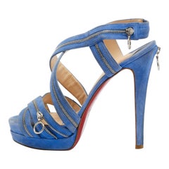 Christian Louboutin Blue Suede Rodita Sandals Size 37.5