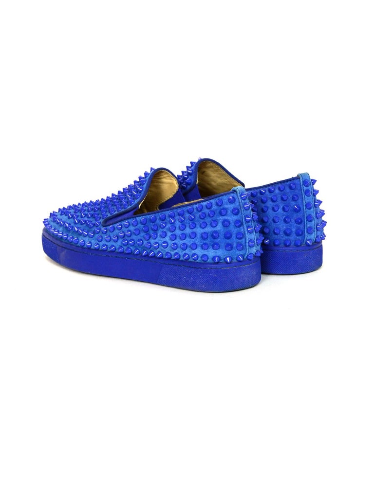 Christian Louboutin Blue Suede Roller Boat Spiked Slip-On Sneakers Sz 41 at  1stDibs
