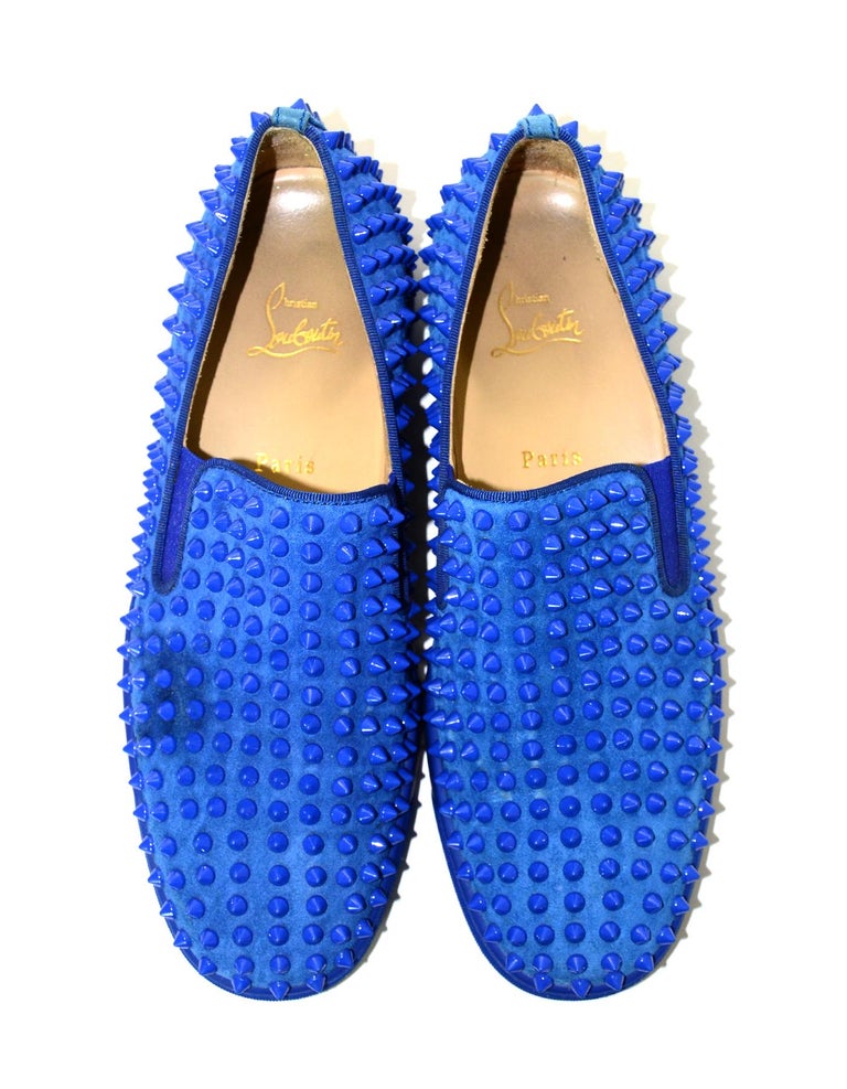 Christian Louboutin Blue Suede Roller Boat Spiked Slip-On Sneakers Sz 41 at  1stDibs